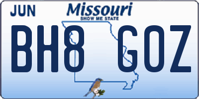 MO license plate BH8G0Z
