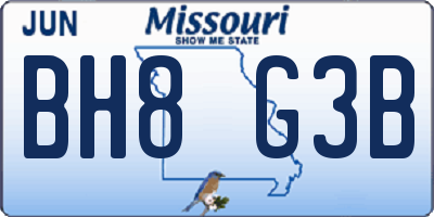 MO license plate BH8G3B
