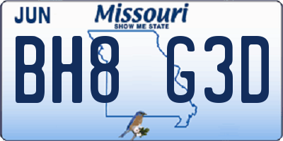 MO license plate BH8G3D