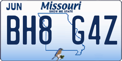MO license plate BH8G4Z