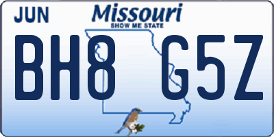 MO license plate BH8G5Z