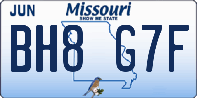 MO license plate BH8G7F