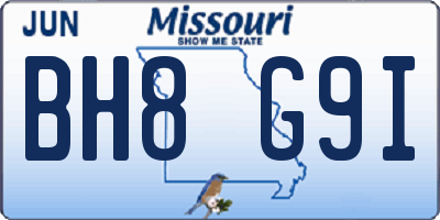 MO license plate BH8G9I