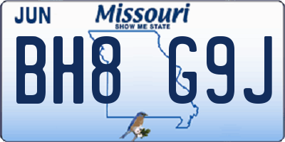 MO license plate BH8G9J