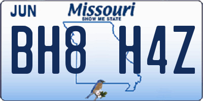 MO license plate BH8H4Z