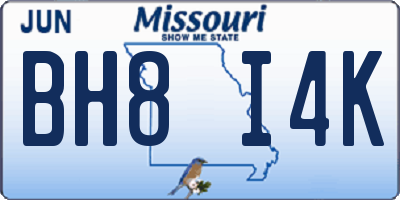 MO license plate BH8I4K