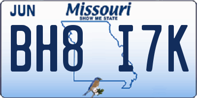 MO license plate BH8I7K