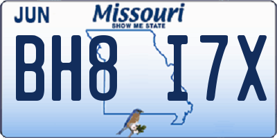 MO license plate BH8I7X