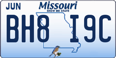 MO license plate BH8I9C