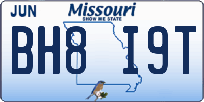 MO license plate BH8I9T