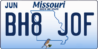 MO license plate BH8J0F