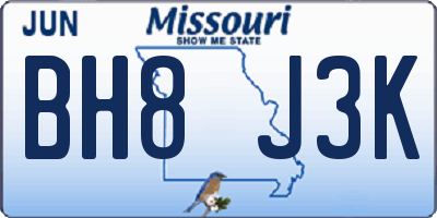 MO license plate BH8J3K