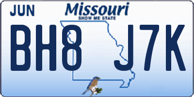 MO license plate BH8J7K
