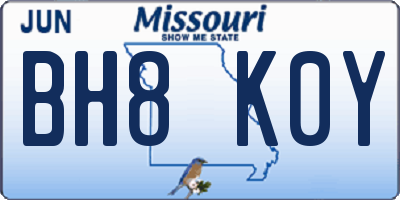 MO license plate BH8K0Y
