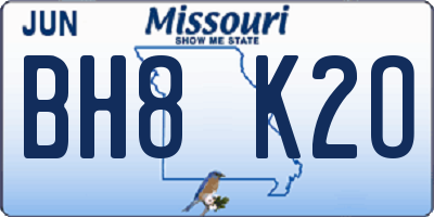 MO license plate BH8K2O