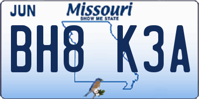 MO license plate BH8K3A