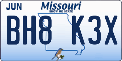 MO license plate BH8K3X