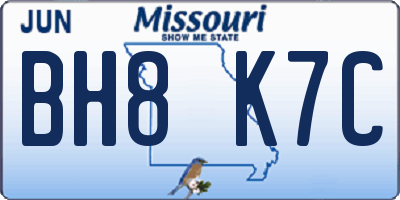 MO license plate BH8K7C