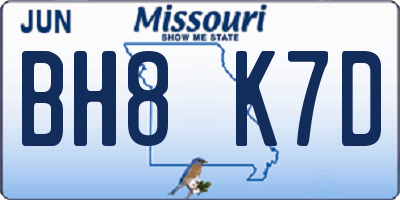 MO license plate BH8K7D