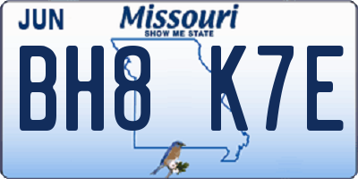 MO license plate BH8K7E