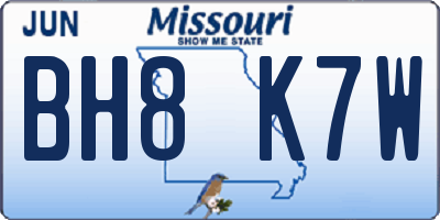 MO license plate BH8K7W