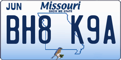 MO license plate BH8K9A