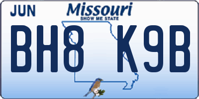 MO license plate BH8K9B