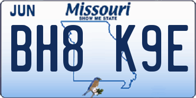 MO license plate BH8K9E