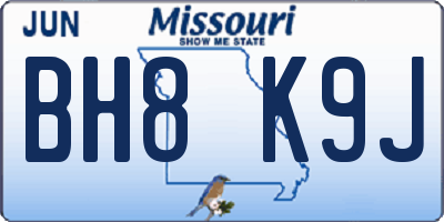 MO license plate BH8K9J