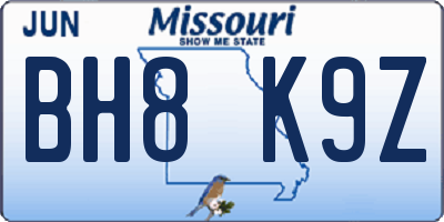 MO license plate BH8K9Z