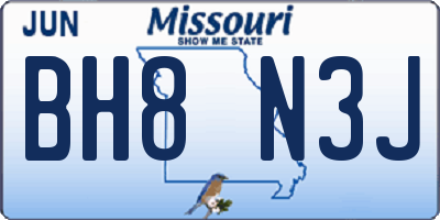 MO license plate BH8N3J