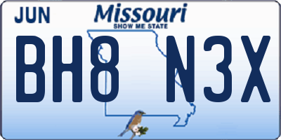 MO license plate BH8N3X