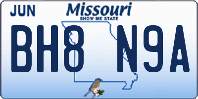 MO license plate BH8N9A
