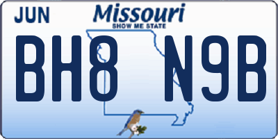 MO license plate BH8N9B