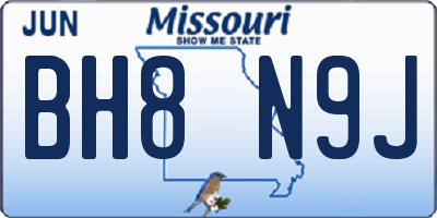 MO license plate BH8N9J