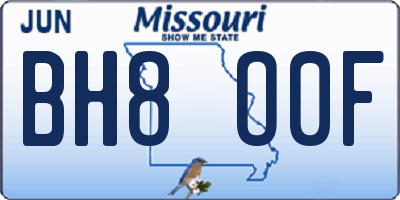 MO license plate BH8O0F