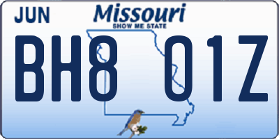 MO license plate BH8O1Z