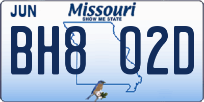 MO license plate BH8O2D