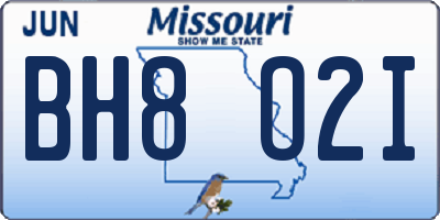 MO license plate BH8O2I