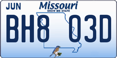 MO license plate BH8O3D
