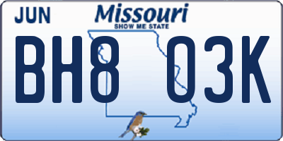MO license plate BH8O3K