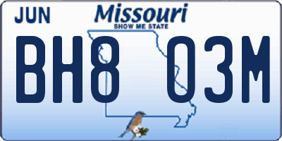 MO license plate BH8O3M