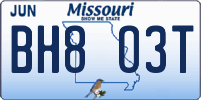 MO license plate BH8O3T