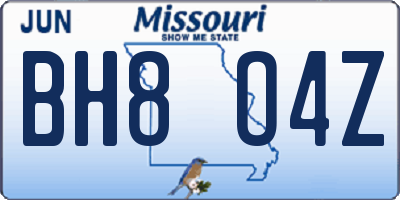 MO license plate BH8O4Z