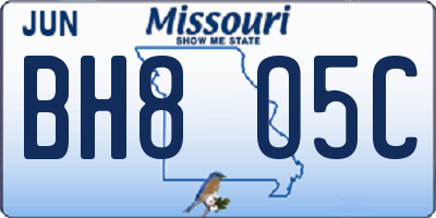 MO license plate BH8O5C