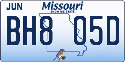 MO license plate BH8O5D
