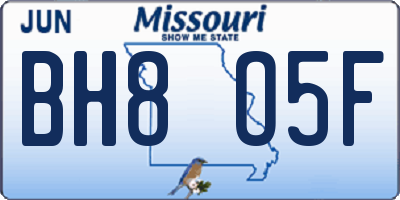 MO license plate BH8O5F