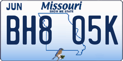 MO license plate BH8O5K
