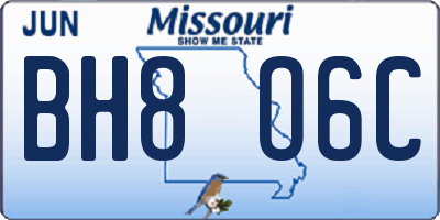 MO license plate BH8O6C