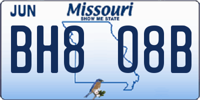 MO license plate BH8O8B